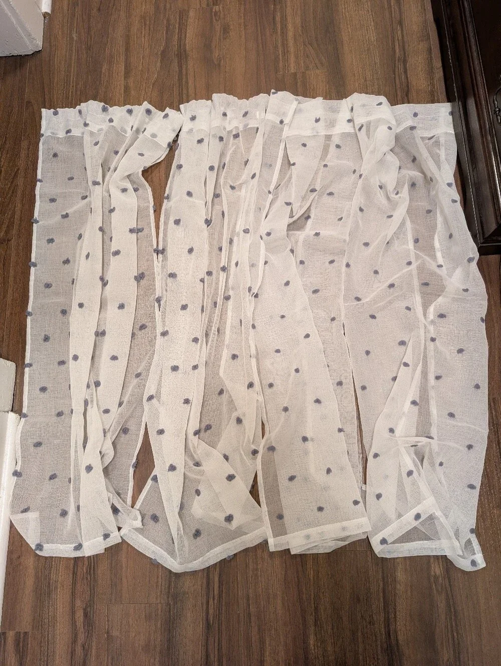 4 Panels Of Cafe Curtains Sheer Dot Window Curtains - White with Gray Dot